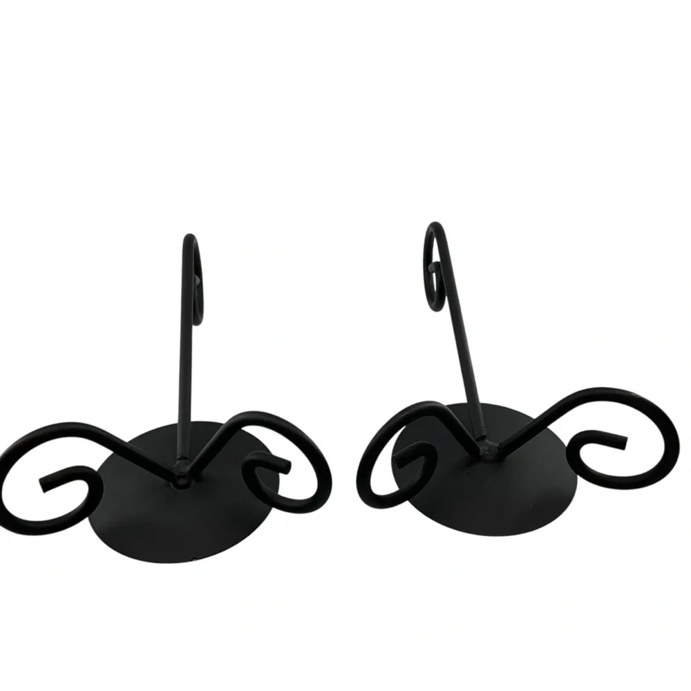 vtg Wrought Iron Candle Holders Flat Black